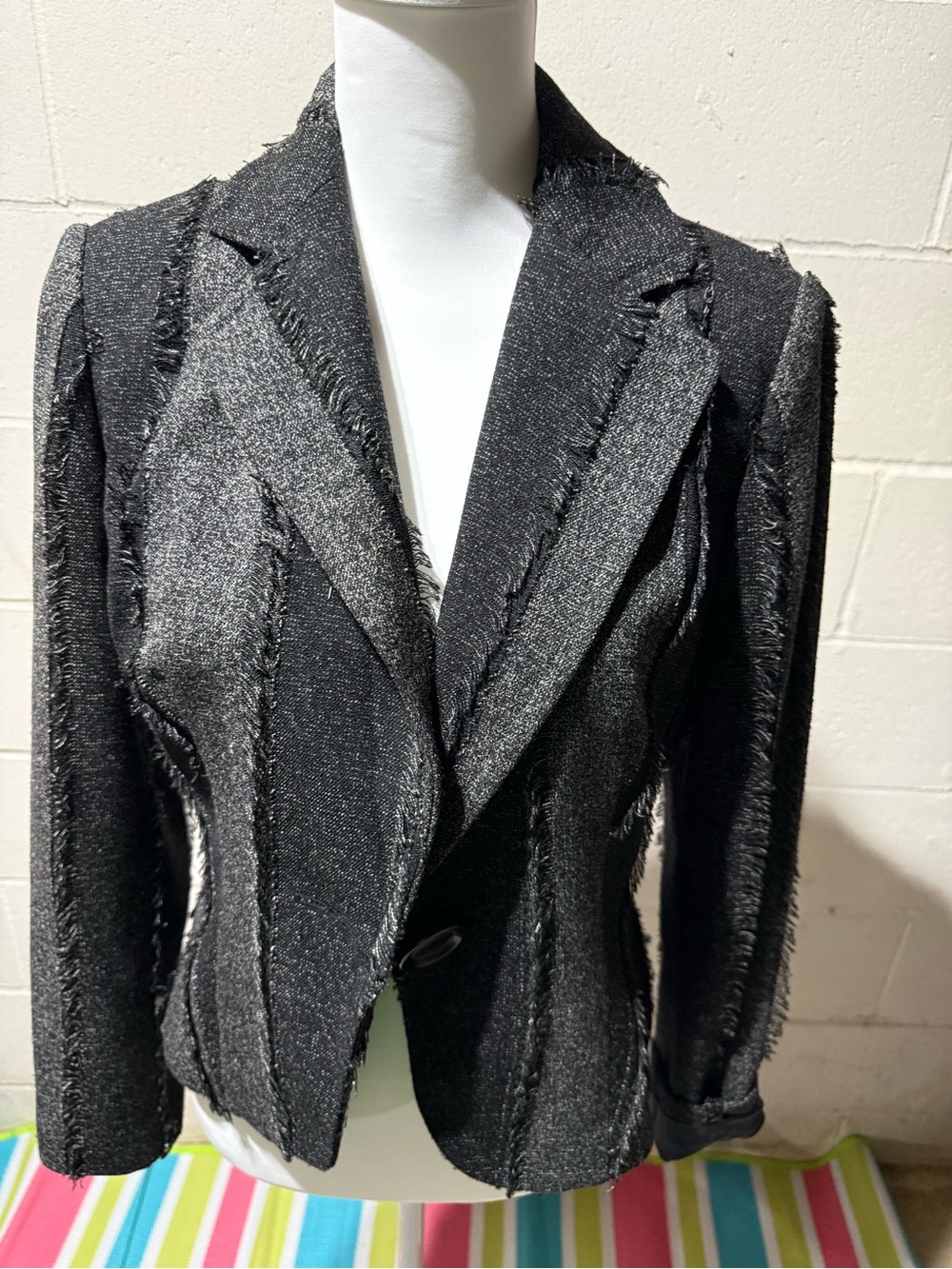Talk of the Walk Black Frayed-Trim Tailored Blazer